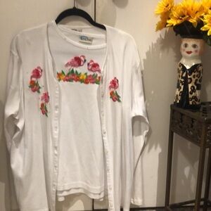 Flamingo lovers!! Cotton cardigan w matching tank top, decorated with flamingos